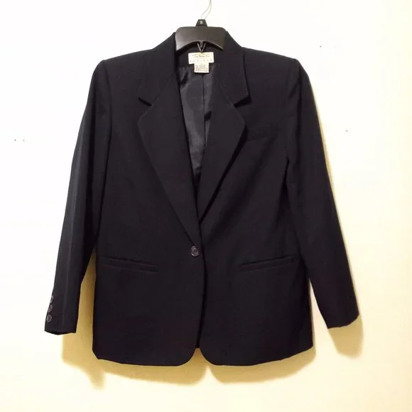 100% Wool Navy Single Breasted Blazer Capsule Academia Work Minimalist
